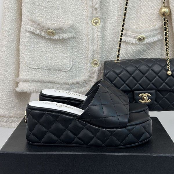 Chanel wedge sandals grade n black shy07609