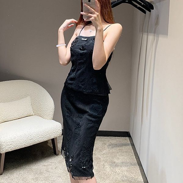 Miu Miu tank top replica? Lace skirt top and bottom set myf26505