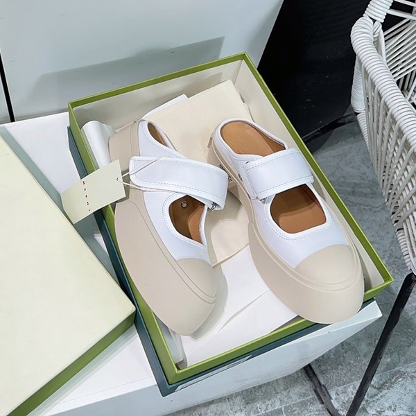 Marni Replica White Leather Marie Jane Flat Shoes mad81405