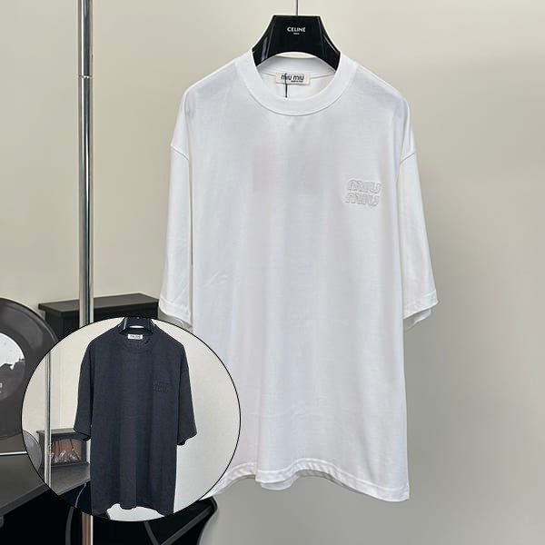 Boutique Miu Miu Logo Patch Long Cotton T-Shirt Fake 2 Colors myt55086