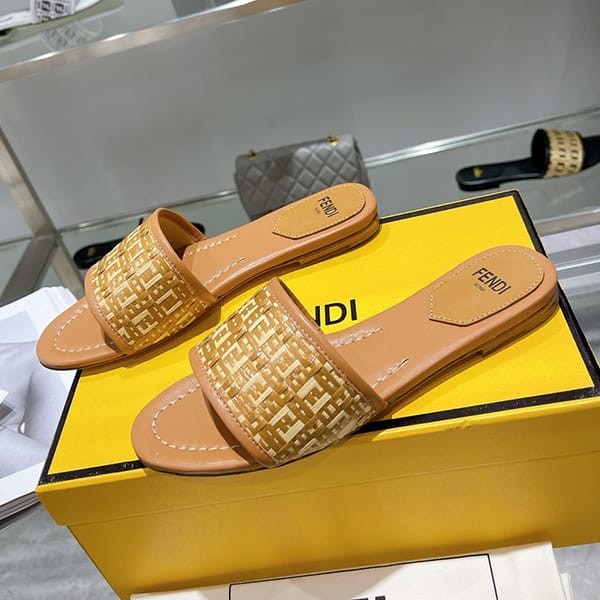 Secured Fendi Replica Logo Sandals FF Logo Interlace Slides feo91312