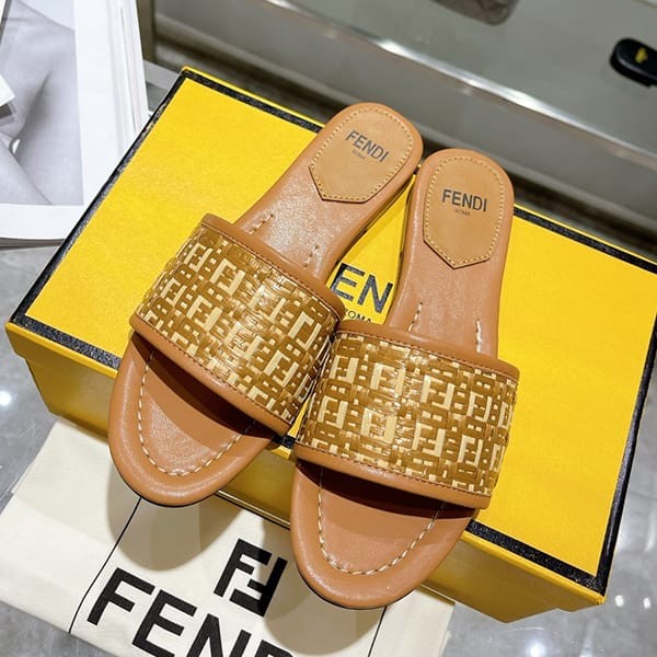 Secured Fendi Replica Logo Sandals FF Logo Interlace Slides feo91312