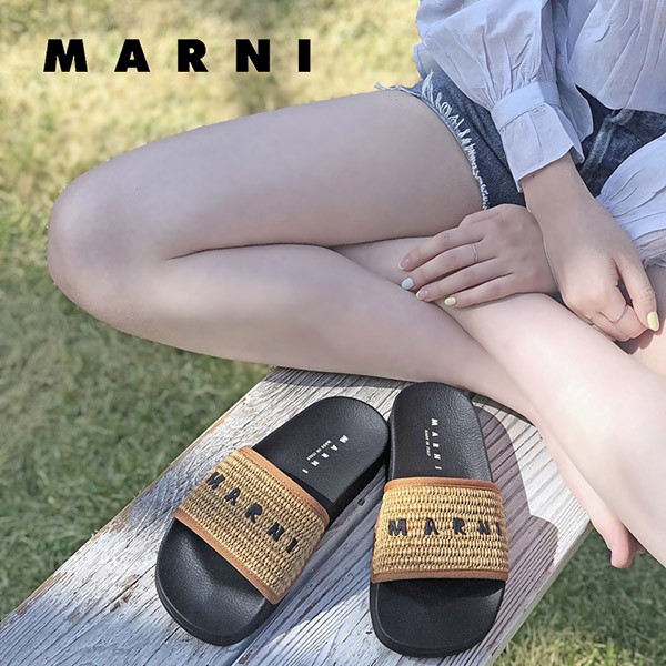MARNI Slide Flat Sandals Replica Logo Raffia SAMS016102