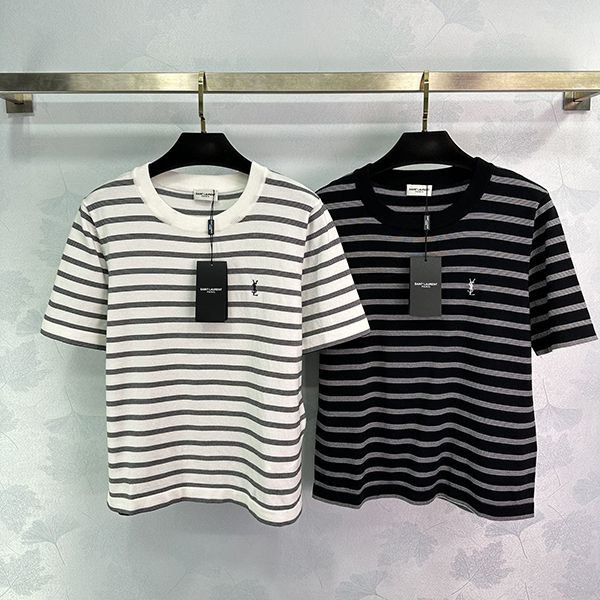 Super Hot Topic! 2024SS Saint Laurent Striped T-Shirt Replica Short Sleeve Crew Neck Sao54951 Super Hot Topic! 2024SS Saint Laurent Striped T-Shirt Replica Short Sleeve Crew Neck Sao54951