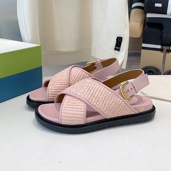 Marni buckled slingback sandals in raffia and leather at a great price mal49885