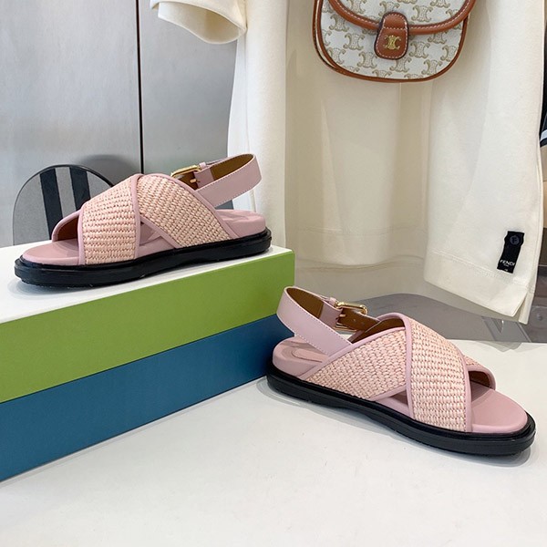 Marni buckled slingback sandals in raffia and leather at a great price mal49885