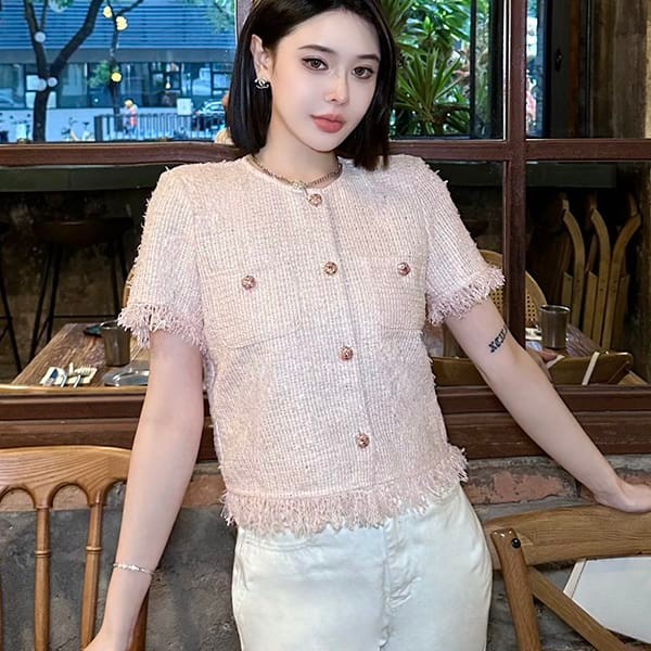 Extremely rare! Chanel n-grade flower button cardigan shp13046