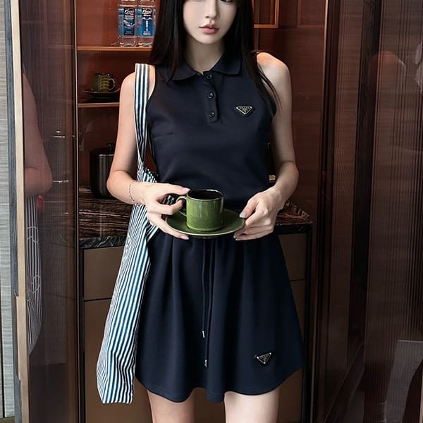 Prada replica cotton sleeveless pique polo shirt with logo and top and bottom set puf33945 available now