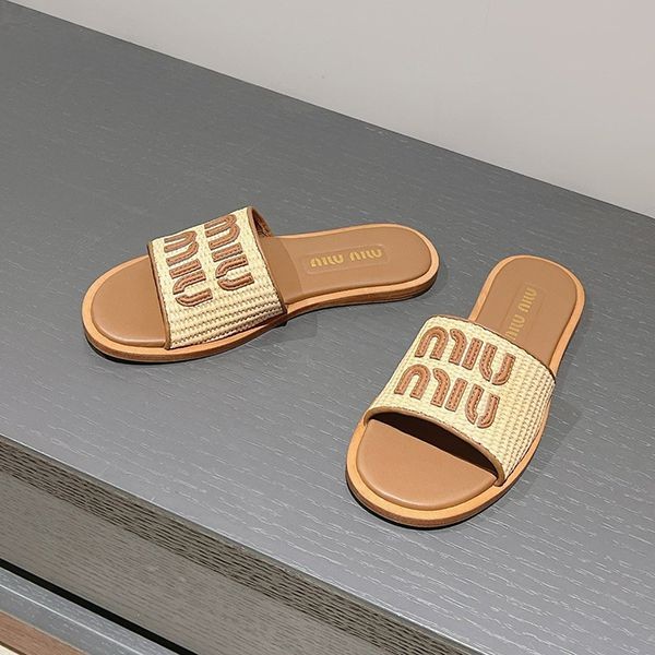 Miu Miu replica raffia-style woven slide sandals 5XX6440053 Miu Miu replica raffia-style woven slide sandals 5XX6440053