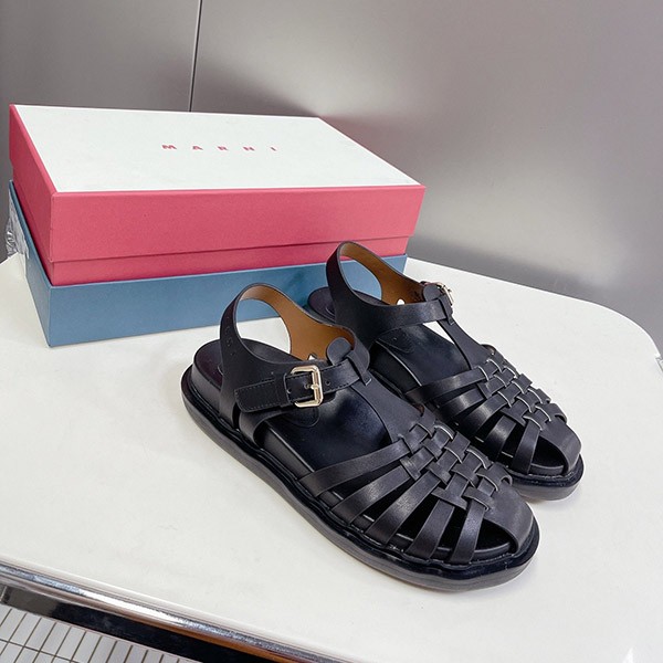 Women's [Marni] Fisherman Sandals Leather Sandals Replica SAMS0169