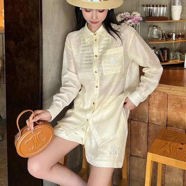 Celine Micro Triomphe Shirt, loved by many celebrities, replica top and bottom set Cex15329