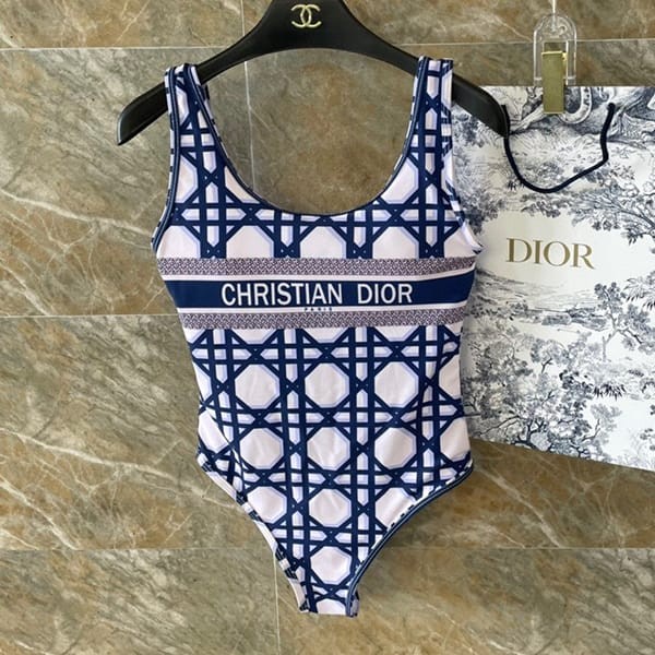 Stylish Dior knockoff swimsuit, oblique one-piece, nylon straps, dei01373