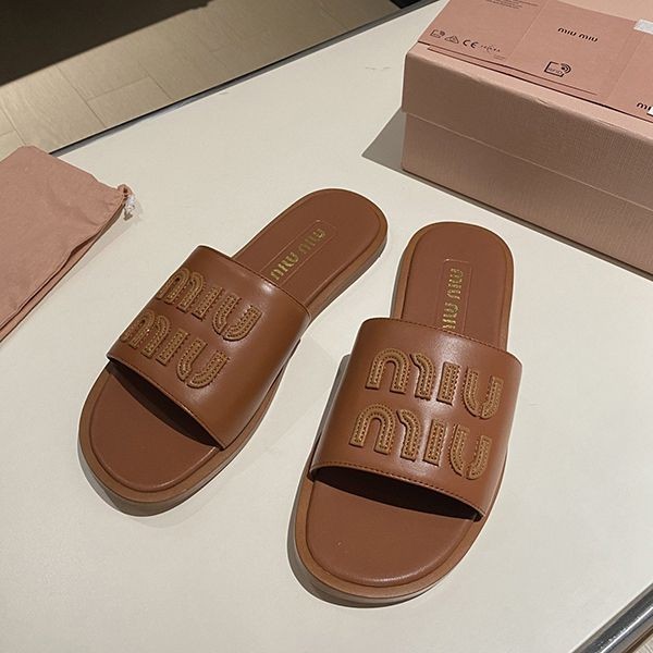 Attention ★ Miu Miu raffia-like woven slide sandals fake myp41750