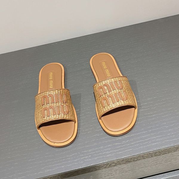 Miu Miu Replica Raffia-Style Woven Slide Sandals 5XX644005