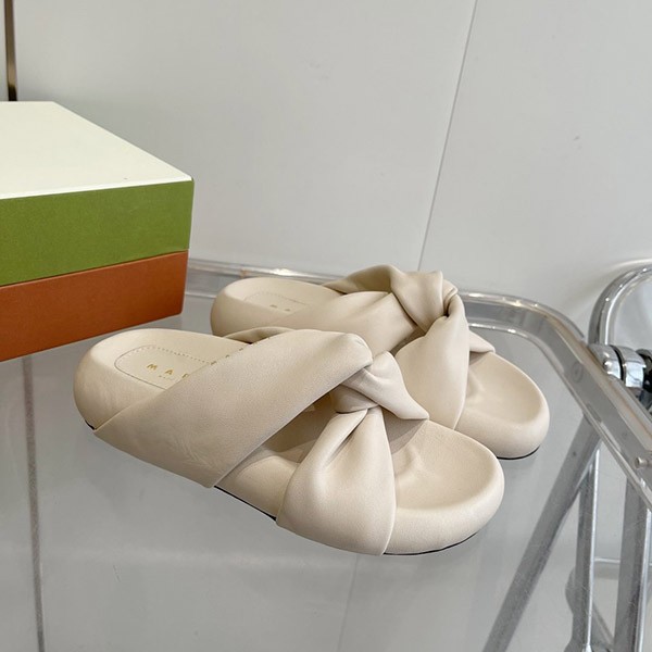 Luxurious [Marni] Ivory Leather Knotted Sandals Replica SAMS0187