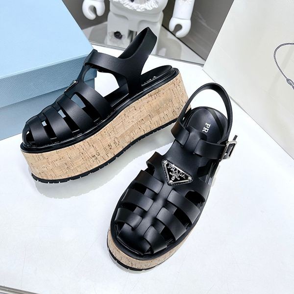 Fashionable Prada Rubber wedge platform sandals wedge sandals replica pur40331