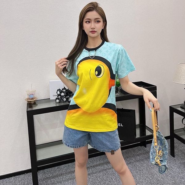 Louis Vuitton] Duck Print T-Shirt Copy Sunflower Yellow 1AFTR9