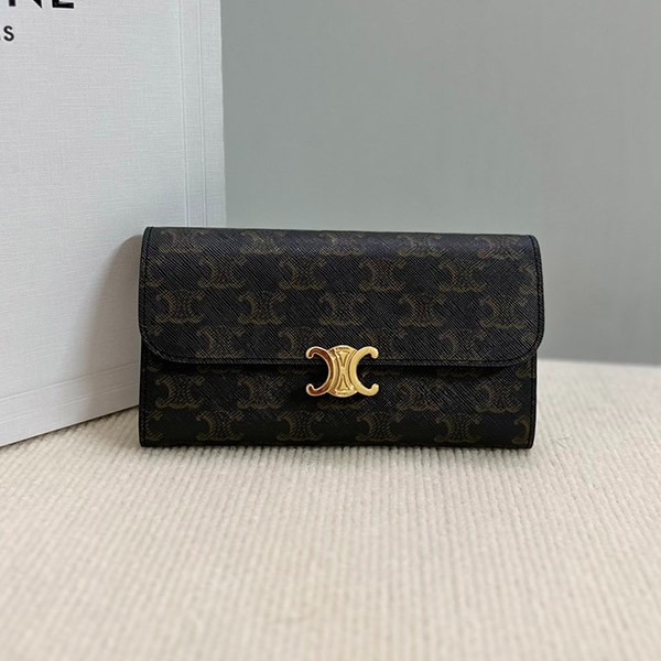 Replica Celine Large Triomphe Flap Wallet Bi-fold Long Wallet PVC Leather Dark Brown Ceq17479 Replica Celine Large Triomphe Flap Wallet Bi-fold Long Wallet PVC Leather Dark Brown Ceq17479