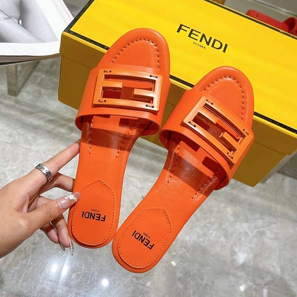 Fendi FF BAGUETTE logo leather slide sandals loved by many celebrities, fake fez98728 Fendi FF BAGUETTE logo leather slide sandals loved by many celebrities, fake fez98728