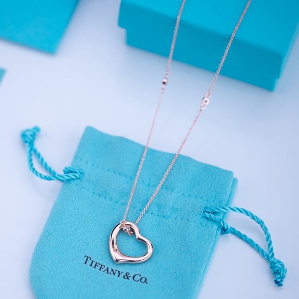 Tiffany Open Heart with Tracking, Grade N, Elsa Peretti Open Heart 18K Gold Pendant, Tia09234