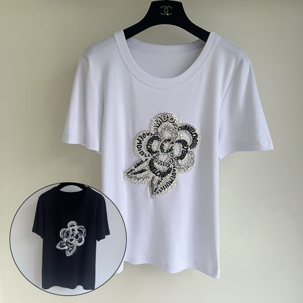 No. 1 in total sales! Chanel Grade N T-shirt with embroidery in 2 colors shq60127