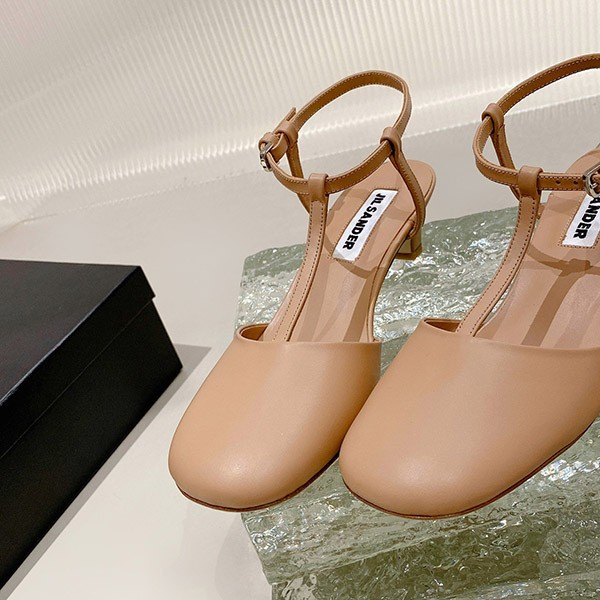 Jil Sander Ankle Strap Leather Square Heel Sandals Replica Jiy56958
