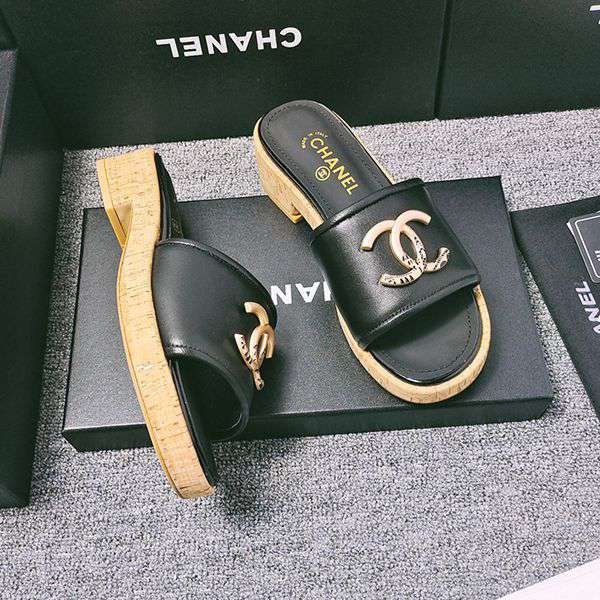 New color release ☆ Chanel black tweed sandals parody shy45471