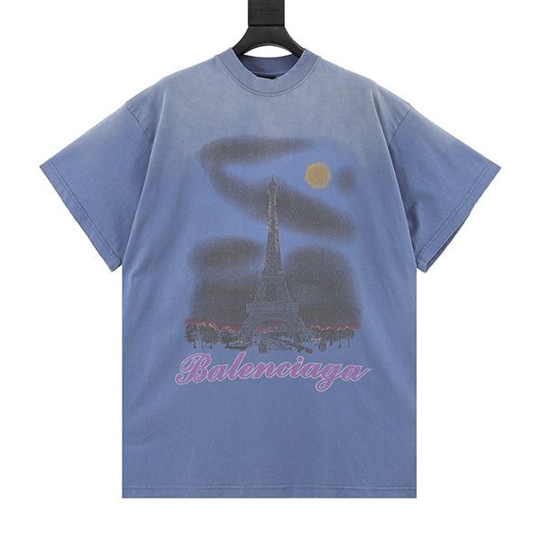 Nice Balenciaga Eiffel Tower Inkjet Gradient Color Short Sleeve BAU29548