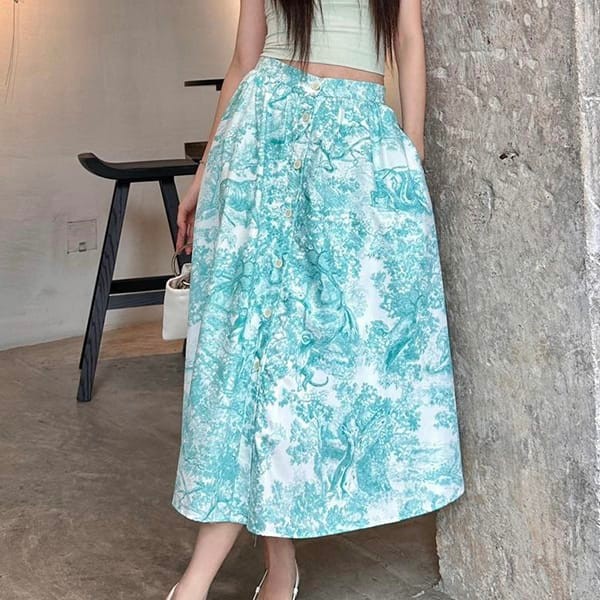 ★Popular in Japan! Dior Faux Toile de Jouy Midi Skirt dep06171