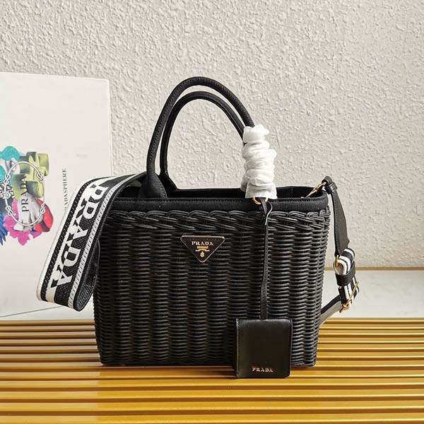 Prada Wicker Canvas Basket Bag Replica PUW14407 Prada Wicker Canvas Basket Bag Replica PUW14407