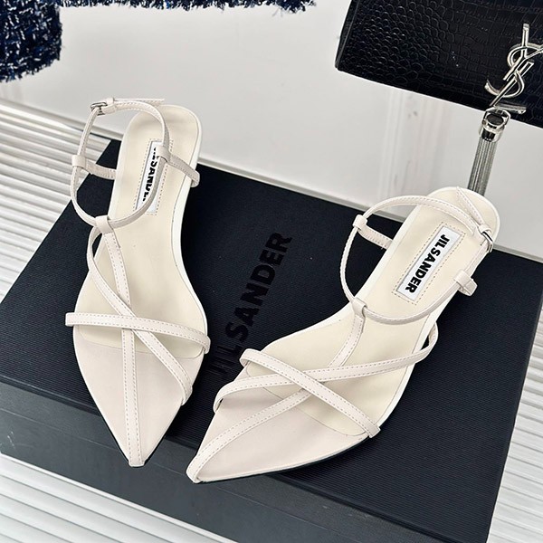 Jil Sander Leather Strappy Heel Sandals Cheap/White Jie91041