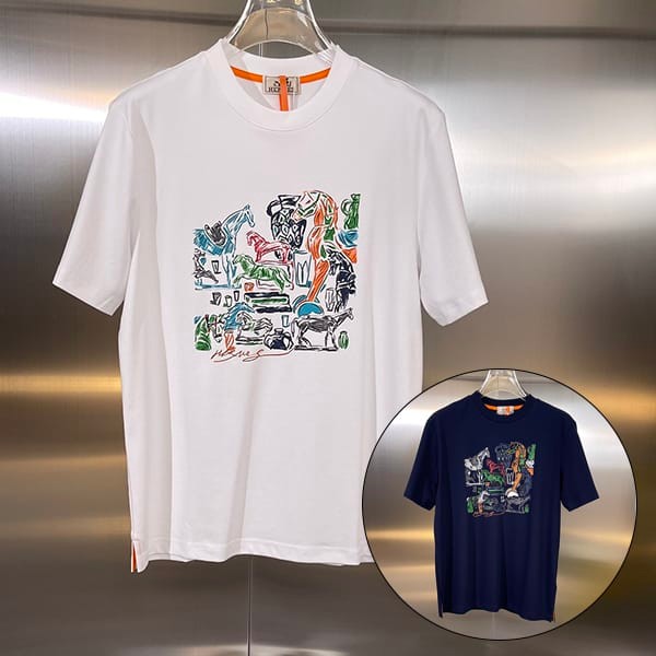 New design Hermes parody capsule sports cut and sewn T-shirt in 2 colors erx72821 New design Hermes parody capsule sports cut and sewn T-shirt in 2 colors erx72821