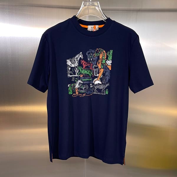 New design Hermes parody capsule sports cut and sewn T-shirt in 2 colors erx72821