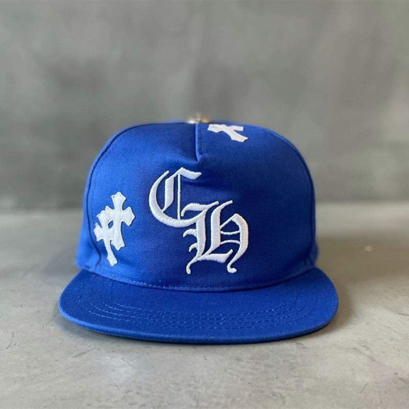 Love at first sight? Chrome Hearts replica BLUE BASEBALL CAP WHITE CROSS PATCH cap Kus73197
