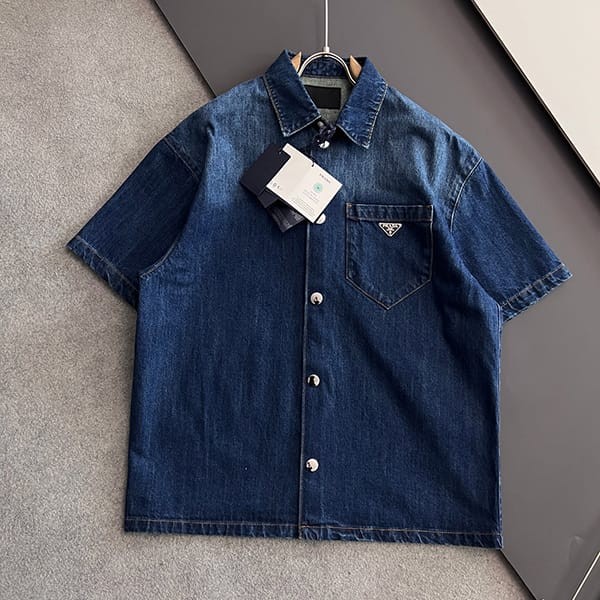Very popular! Prada knockoff stylish logo denim shirt pux82278 Very popular! Prada knockoff stylish logo denim shirt pux82278