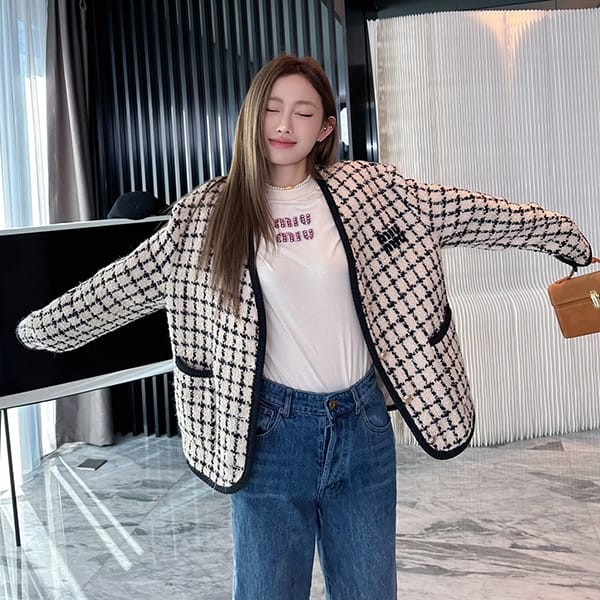 New sale Miu Miu replica straight check glitter jacket MH1873_139K_ myu83840 New sale Miu Miu replica straight check glitter jacket MH1873_139K_ myu83840