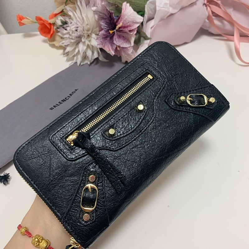 Rare color Balenciaga round zipper copy long wallet with coin purse/Neo Classic Black bat41341
