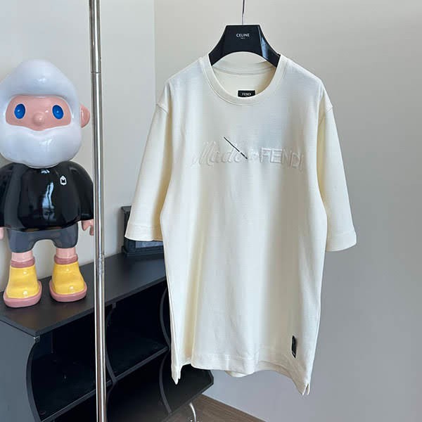 Fendi Replica Made in Fendi Lettering Embroidered Cotton T-Shirt FY1291A Fendi Replica Made in Fendi Lettering Embroidered Cotton T-Shirt FY1291A