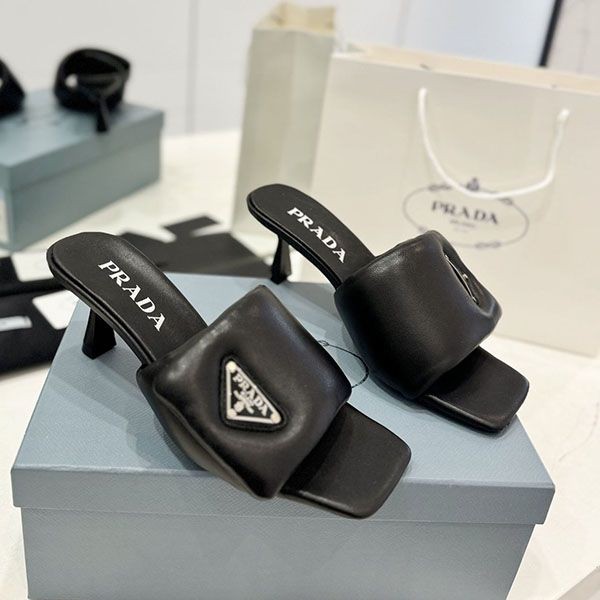 Prada Saffiano Leather Fake Slide Sandals Pup84446