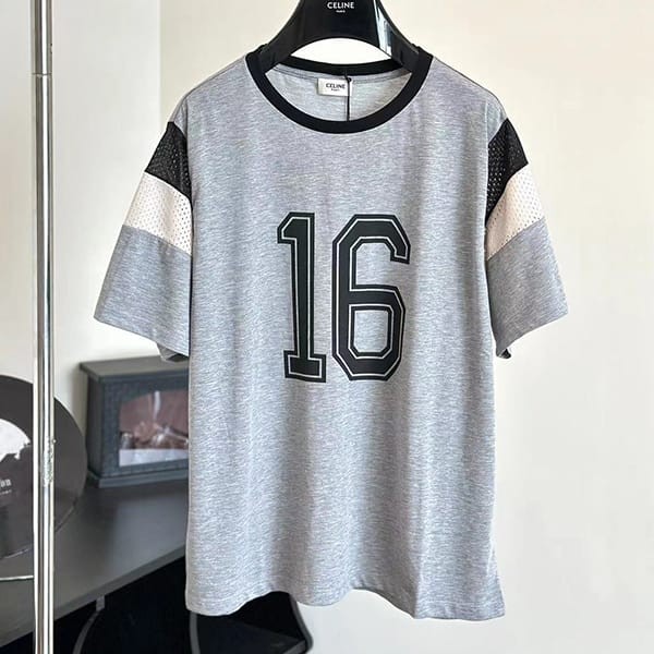 Extremely Rare! Celine 16 Logo Cotton Jersey T-Shirt Fake Ceu15990