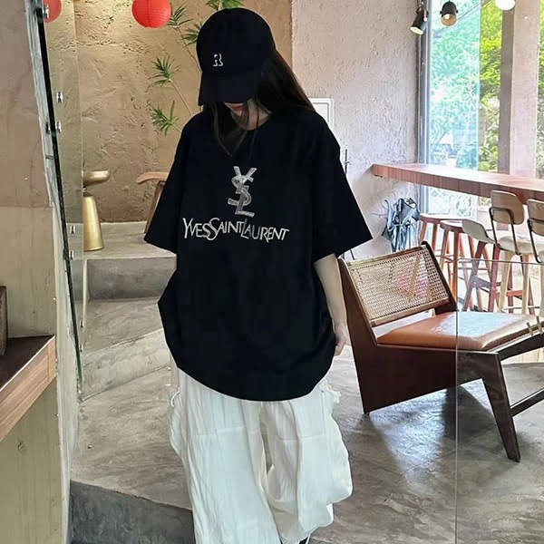 Saint Laurent logo print short sleeve T-shirt fake Saf32344 Saint Laurent logo print short sleeve T-shirt fake Saf32344