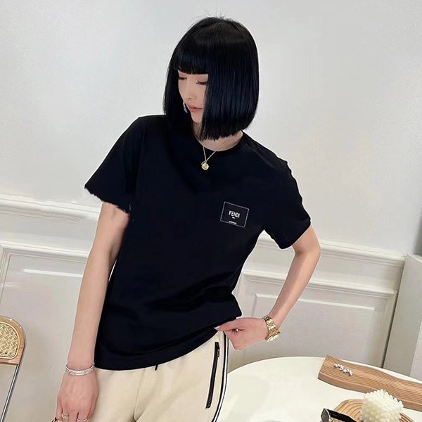 High quality Fendi men's logo embroidered cotton short sleeve T-shirt replica fev75558 High quality Fendi men's logo embroidered cotton short sleeve T-shirt replica fev75558