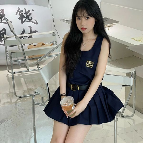 Miu Miu logo Batavia dress one piece fake pleats myb18481 Miu Miu logo Batavia dress one piece fake pleats myb18481