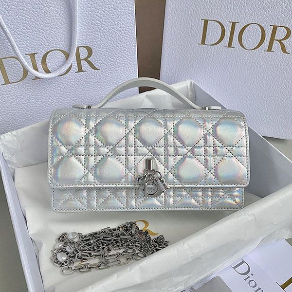 Immediate delivery Dior mini bag "Miss Dior" Silver Cannage Lamb dev68644