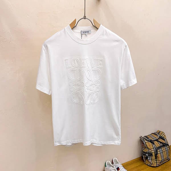 Free shipping Loewe cotton wide T-shirt replica with logo embroidery loe47653