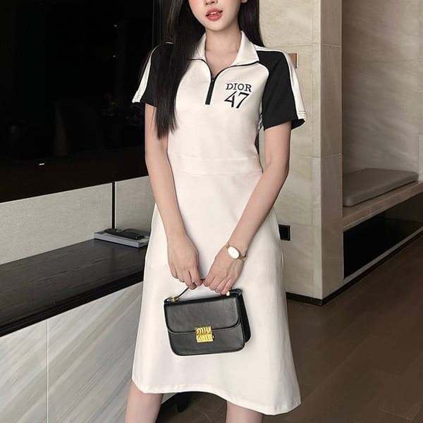 Eye-catching color Dior short flare dress check one piece fake dej13446 Eye-catching color Dior short flare dress check one piece fake dej13446