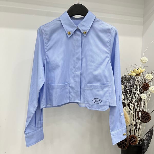 Reserved Prada Striped Cropped Button Down Shirt Parody puh12295