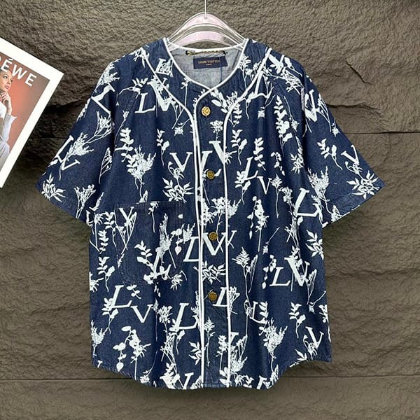Sold outLouis Vuitton LV Leaf Denim Baseball Shirt Replica Short Sleeve vuc56382 Sold outLouis Vuitton LV Leaf Denim Baseball Shirt Replica Short Sleeve vuc56382