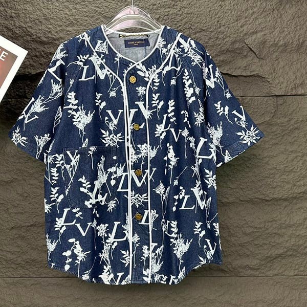 Sold outLouis Vuitton LV Leaf Denim Baseball Shirt Replica Short Sleeve vuc56382