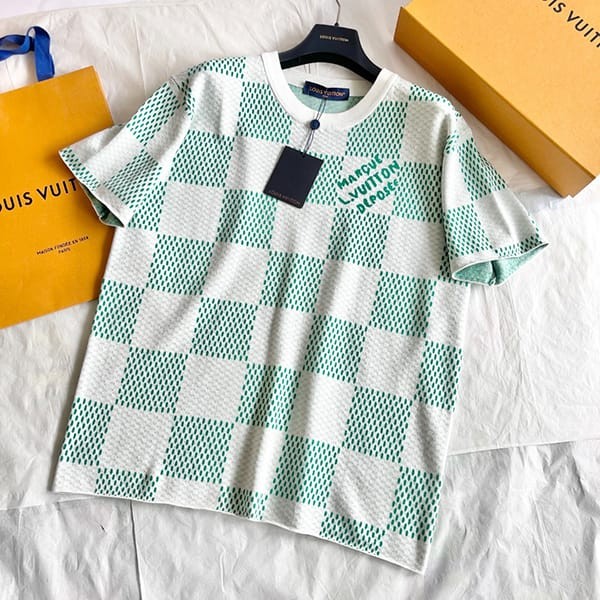 ★Safe shipping with trackingLouis Vuitton short sleeve top T-shirt parody Damier knit green and white 1AFIX4 ★Safe shipping with trackingLouis Vuitton short sleeve top T-shirt parody Damier knit green and white 1AFIX4